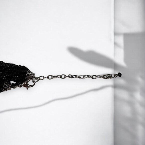 Vintage Multi-Strand Glass Bead Necklace Black Silver 36-38In Adj Boho Elegant - Picture 7 of 9